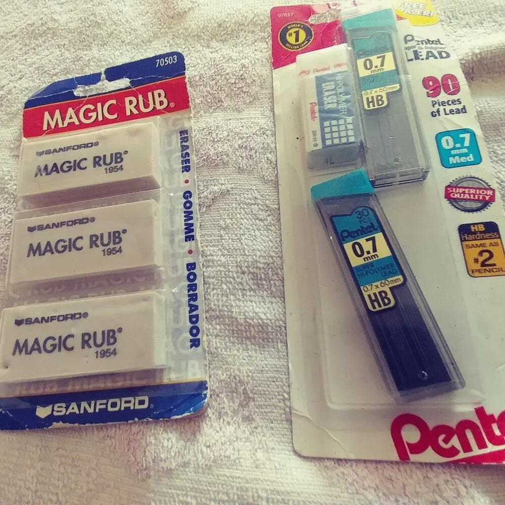 Bundle of Sanford Magic Rub 1954 Pencil Eraser and Pentel super hi-polymer lead